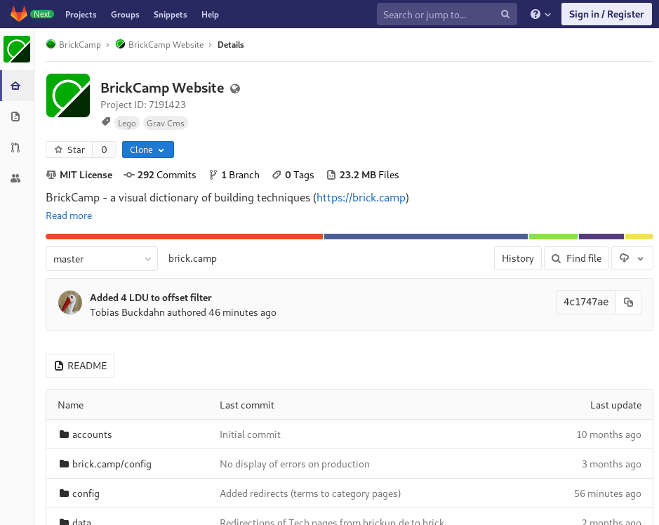 Quelltexte und Änderungshistorie zu BrickCamp Bildschirmfoto zu BrickCamp Repository