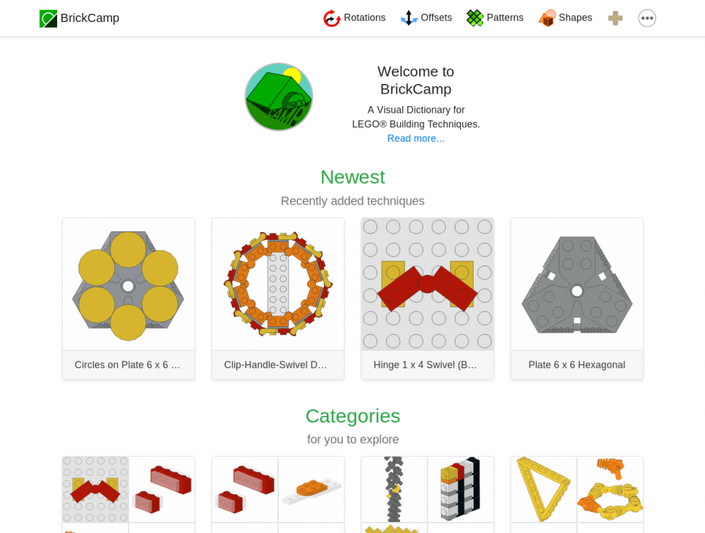 Bildschirmfoto von BrickCamp-Startseite